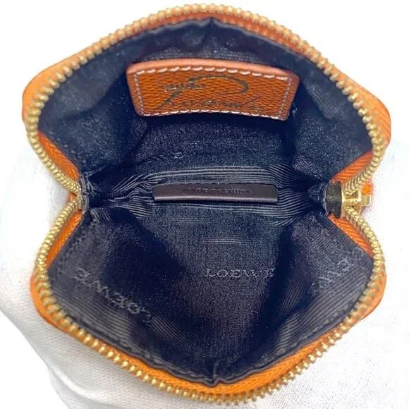 Loewe Coin Case Orange Anagram Coin Purse Canvas Leather